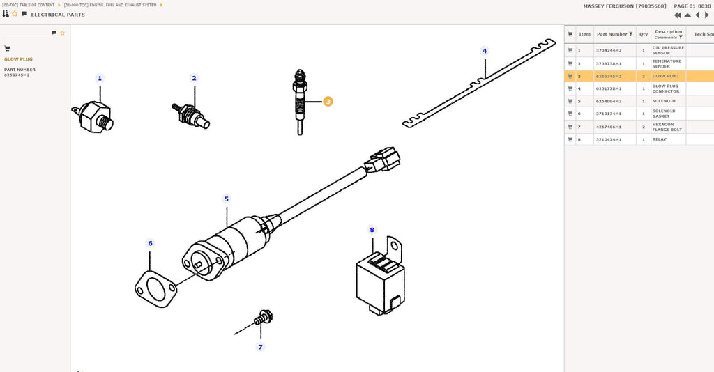 6259745M2 Agco Parts Glow Plug For Massey Ferguson Compact Tractors