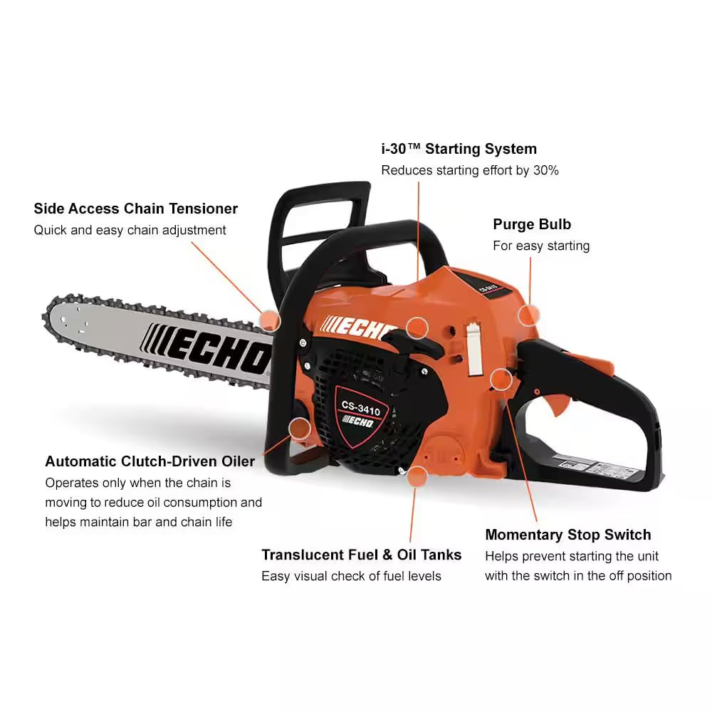 ECHO CS-3410-16 16 in. 34.4 cc Gas 2-Stroke Rear Handle Chainsaw with Automatic Chain Oiler