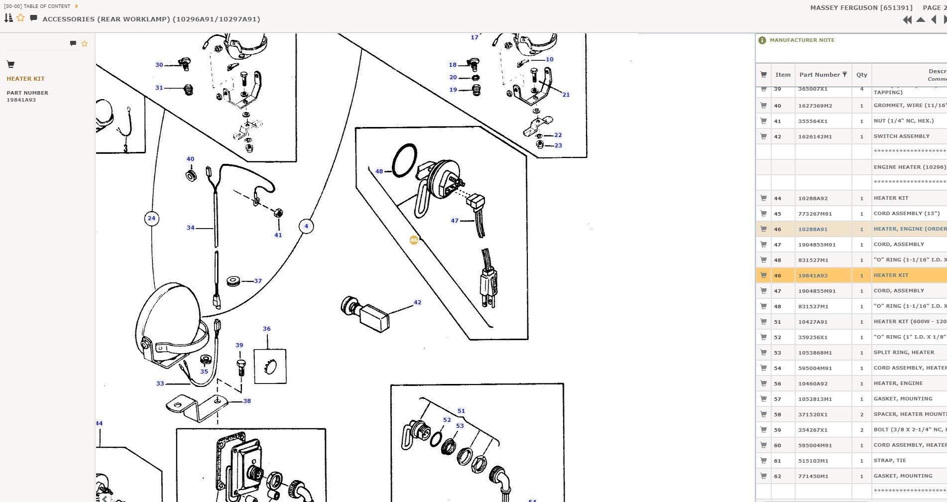 19841A93 Engine Block Heater Kit Agco Parts Massey Ferguson 2000/4000 698 253