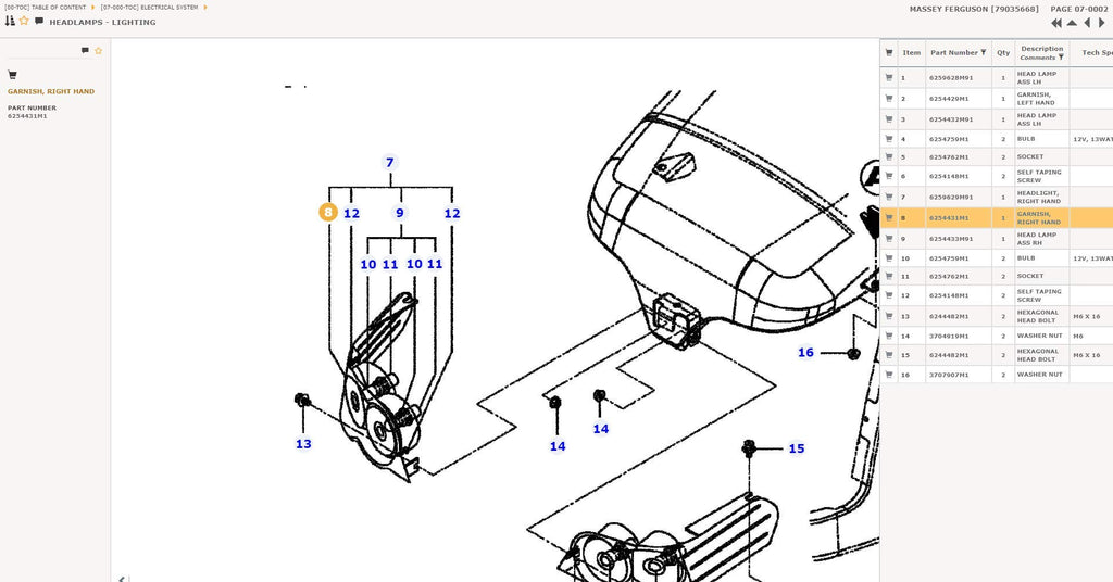 6254431M1 Agco Parts Garnish Right Hand Headlight Cover For Massey Ferguson
