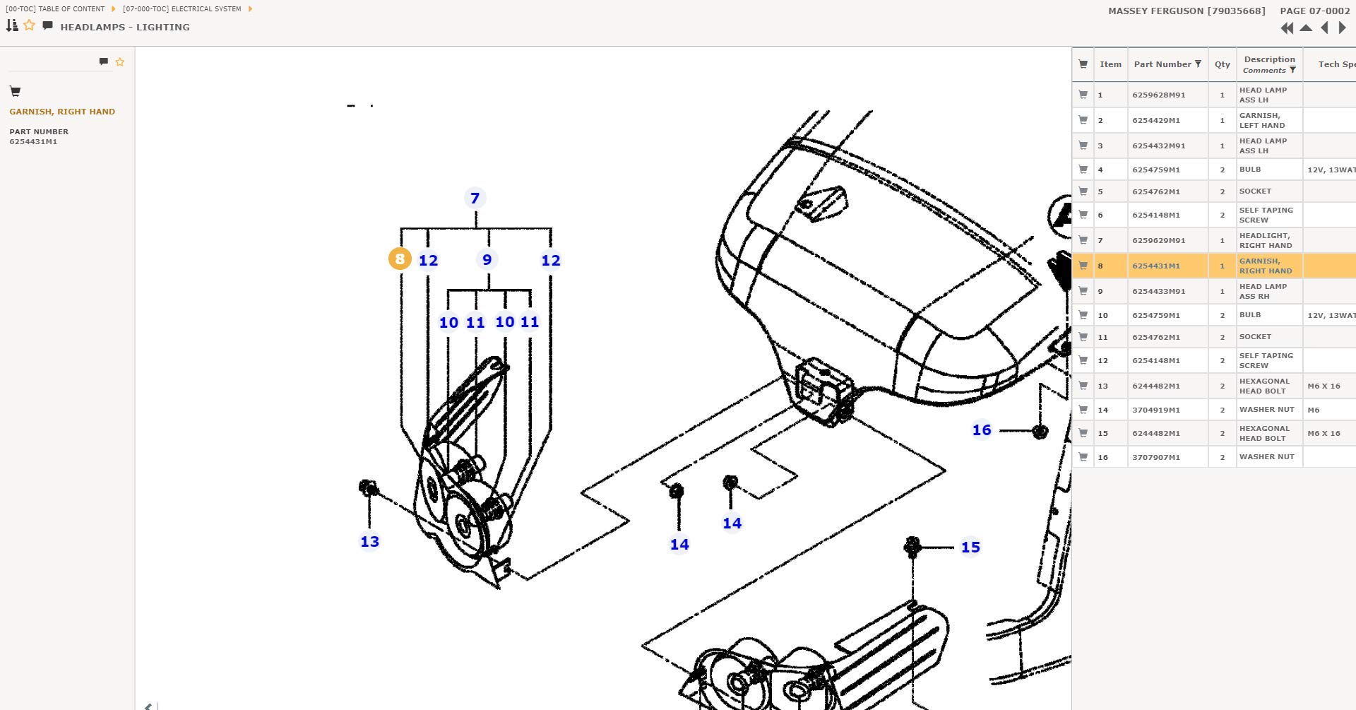 6254431M1 Agco Parts Garnish Right Hand Headlight Cover For Massey Ferguson