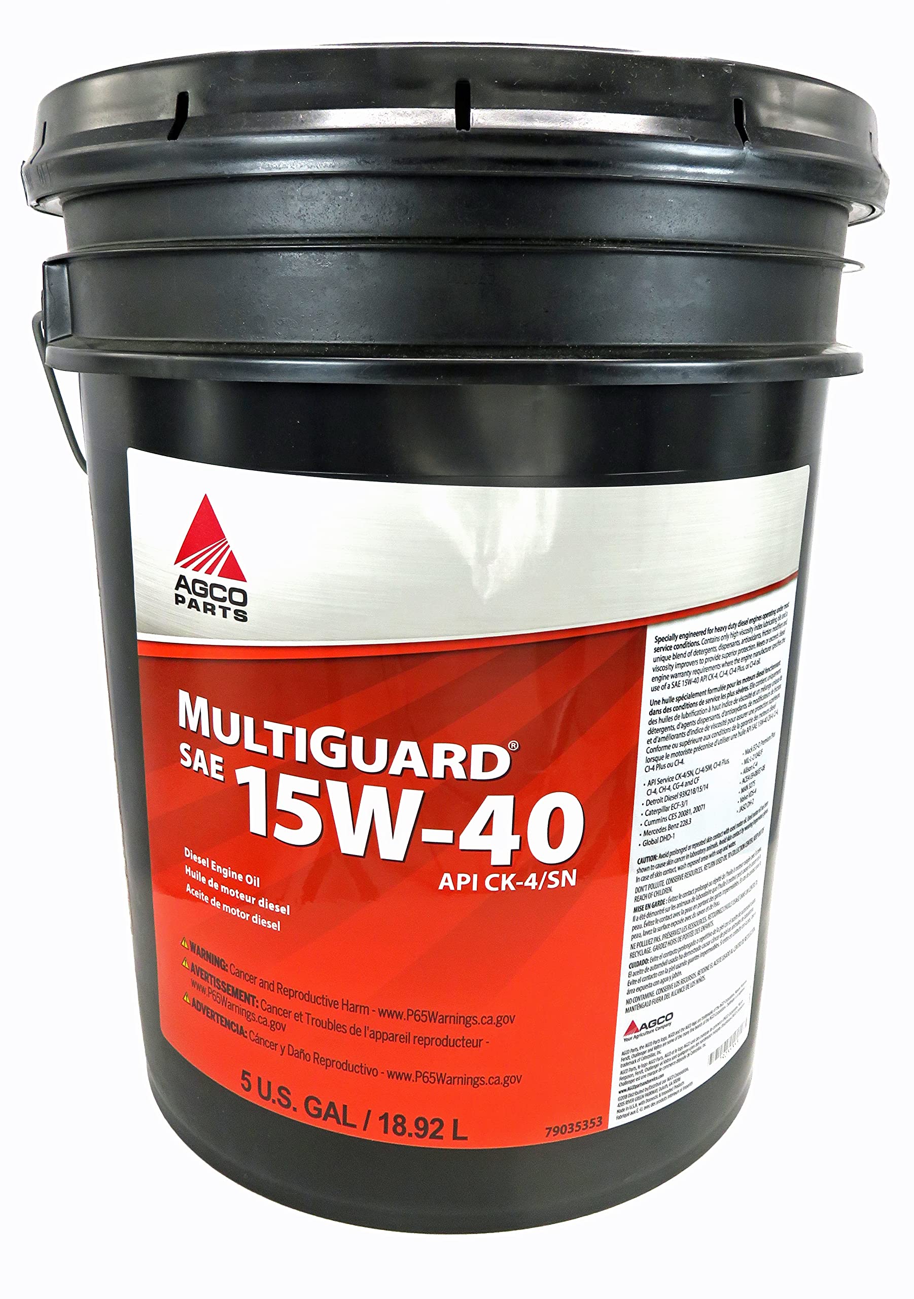 AGCO MultiGuard SAE 15W-40 Conventional Diesel Engine Oil API CK-4 5 Gallon, 79035353
